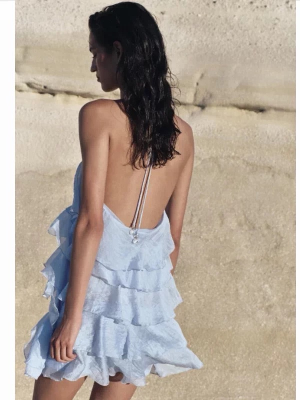 Light Blue Ruffled Spaghetti-Strap Dress - Picture 2 of 4